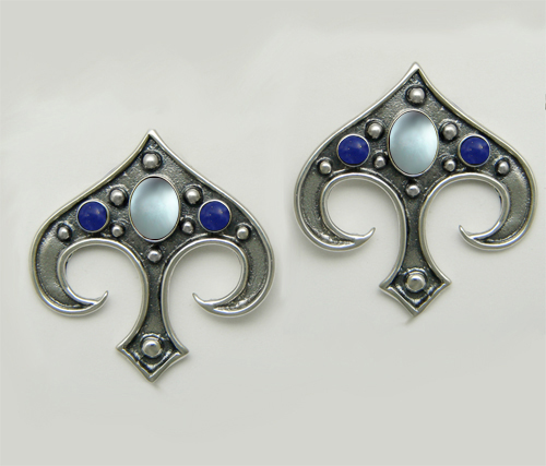 Sterling Silver Gothic Inspired Drop Dangle Earrings With Blue Topaz And Lapis Lazuli
